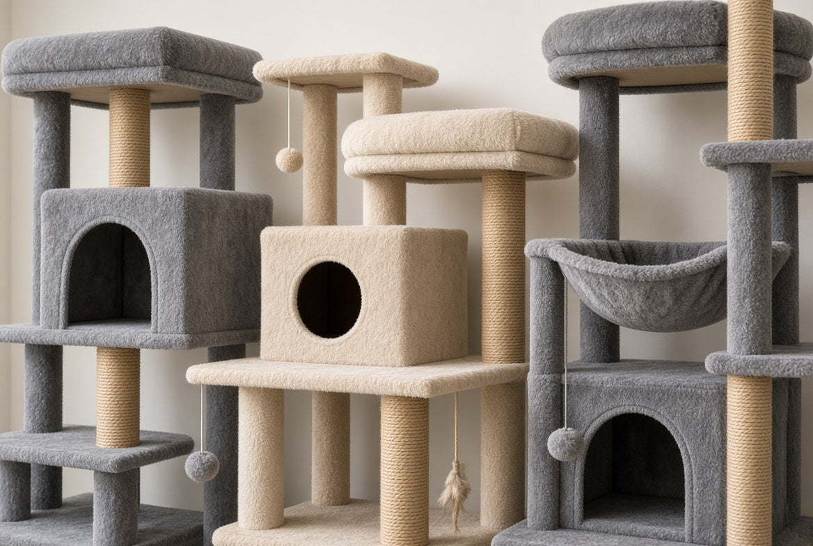Krabpalen en klimmeubels voor katten in grijs en beige