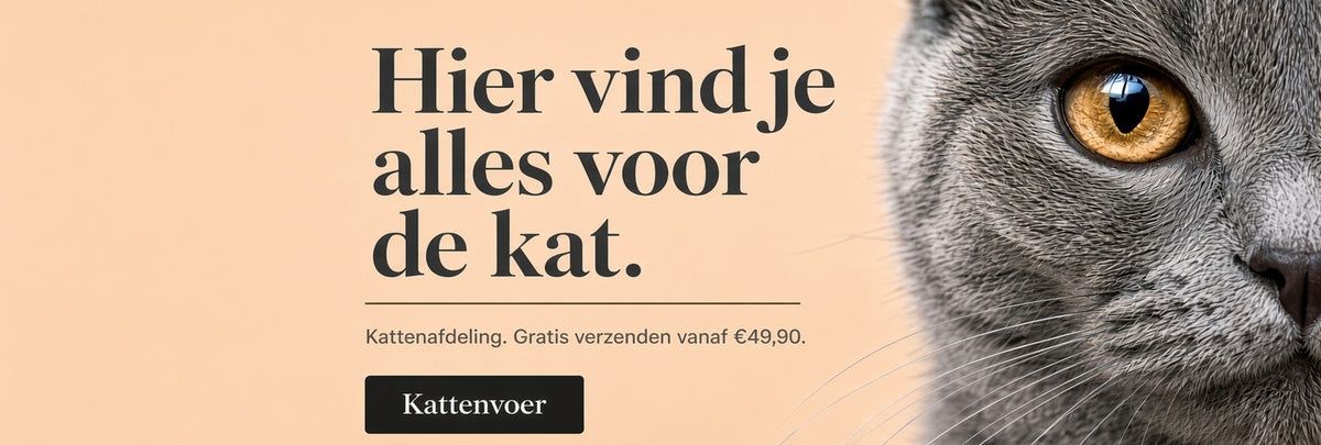 Hier vind je alles voor de kat – kattenafdeling, gratis verzenden vanaf €49,90 – knop Kattenvoer